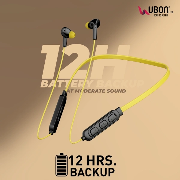 Ubon CL-116 Neckband Bluetooth Headset - 12 hr, yellow, 4 Days, 30