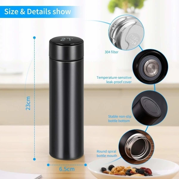 TeeMoods Vacuum Insulated Water Bottle with LED Temperature Display 500 ml Bottle - 30, Steel, 500 ml, 1, 4 Days,  LED Temperature Display 500 ml Bottle