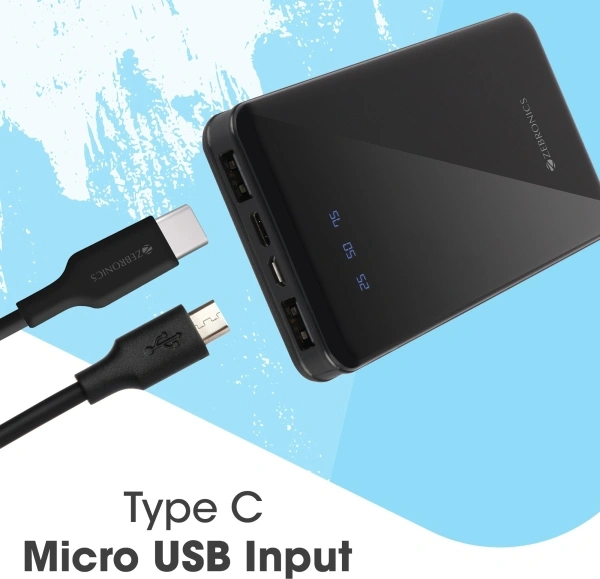 ZEBRONICS 10000 mAh Power Bank (12 W, Fast Charging) - 10000 mAh, black, Charging Cable Included, 30, 4 Days, 1, 5 month