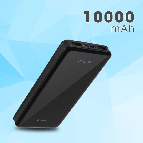 ZEBRONICS 10000 mAh Power Bank (12 W, Fast Charging) - 10000 mAh, black, Charging Cable Included, 30, 4 Days, 1, 5 month