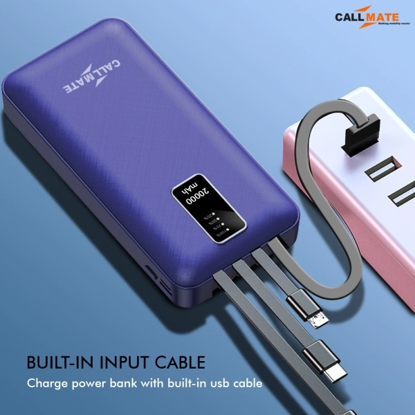 Callmate 20000 mAh Power Bank (Fast Charging) - 30, 20000 mAh, Blue, cash on delivery available, 4 Days, 1, 5 month, Lithium Polymer Battery | Type-C, Lightning, Micro Connector