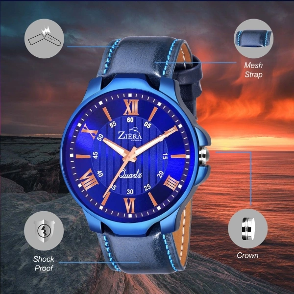 ZIERA ZR974 All Blue Leather Strap fashionable New design Boys Analog Watch  - For Men - 30, Analog, man, cash on delivery available, 4 Days , 1, Blue, Leather, Water Resistant