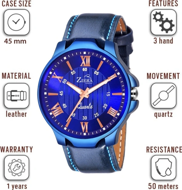 ZIERA ZR974 All Blue Leather Strap fashionable New design Boys Analog Watch  - For Men - 30, Analog, man, cash on delivery available, 4 Days , 1, Blue, Leather, Water Resistant
