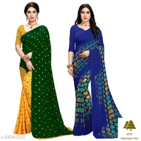 Combo Of Georgette Sarees With Unstich Blouse Piece - 8, free size