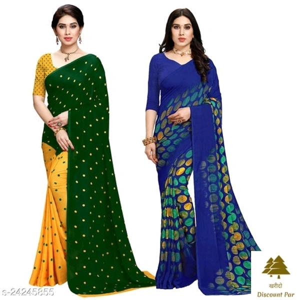 Combo Of Georgette Sarees With Unstich Blouse Piece - 8, free size