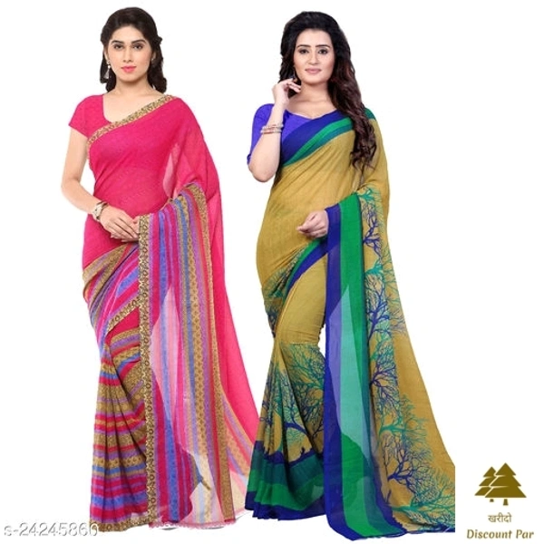 Combo Of Georgette Sarees With Unstich Blouse Piece - 8, free size