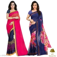 Combo Of Georgette Sarees With Unstich Blouse Piece - 8, free size