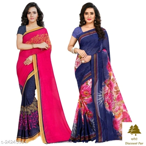 Combo Of Georgette Sarees With Unstich Blouse Piece - 8, free size