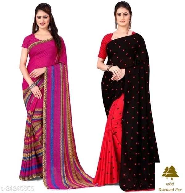 Combo Of Georgette Sarees With Unstich Blouse Piece - 8, free size