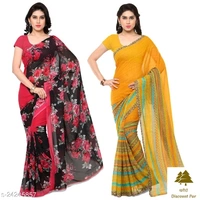 Combo Of Georgette Sarees With Unstich Blouse Piece - 8, free size