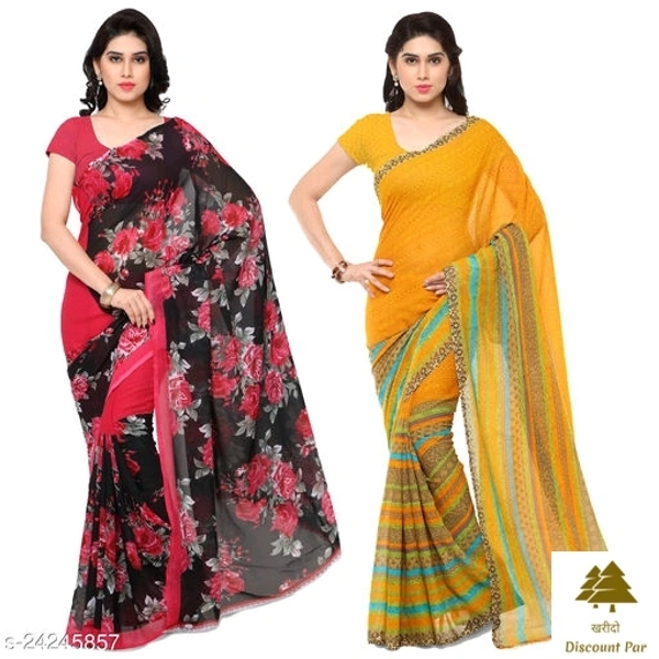 Combo Of Georgette Sarees With Unstich Blouse Piece - 8, free size