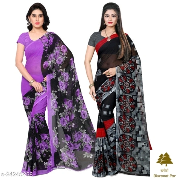 Combo Of Georgette Sarees With Unstich Blouse Piece - 8, free size