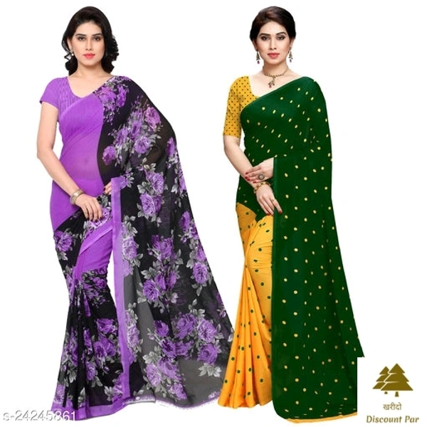 Combo Of Georgette Sarees With Unstich Blouse Piece - 8, free size