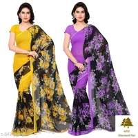 Combo Of Georgette Sarees With Unstich Blouse Piece - 8, free size