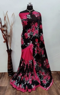 Georgette Printed Sarees  - 4, free size 