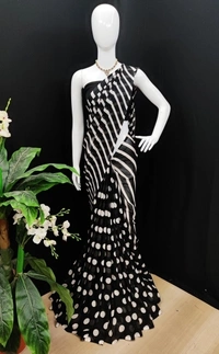 Floral Printed Georgette Sarees - 3, free size 
