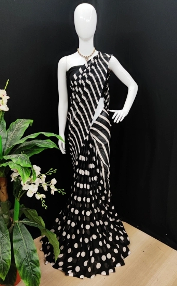 Floral Printed Georgette Sarees - 3, free size 