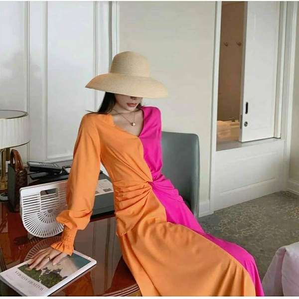 Full Length Two Colour Dress - M