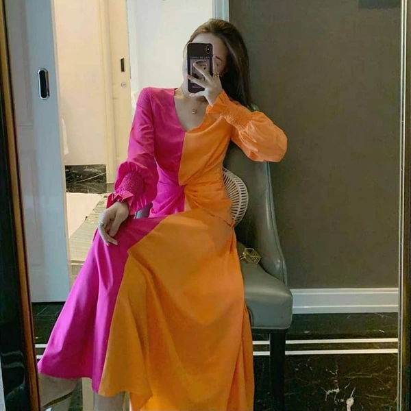 Full Length Two Colour Dress - M