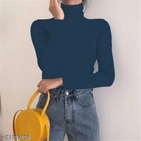 Turtle Neck Knitted Top - Turquoise, S