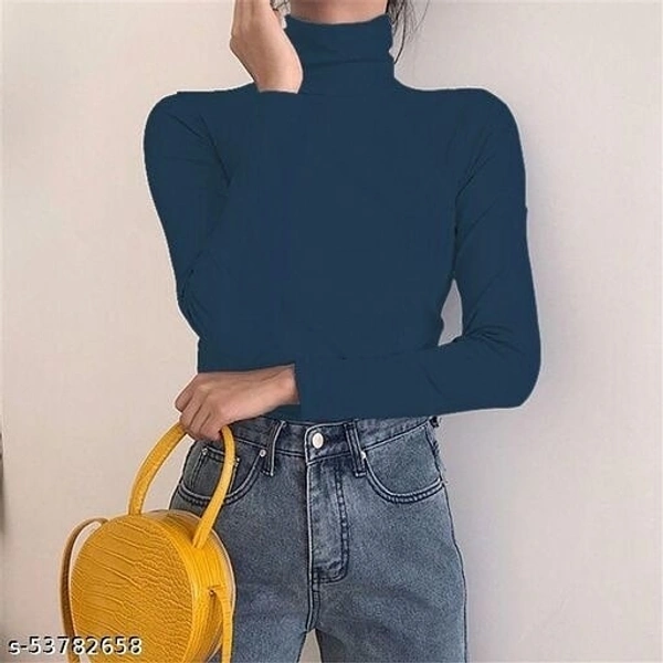 Turtle Neck Knitted Top - Turquoise, S