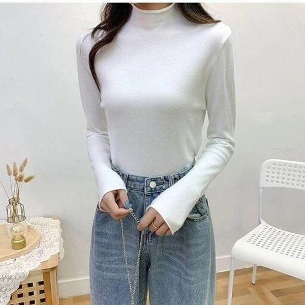 Turtle Neck Knitted Top - Turquoise, S