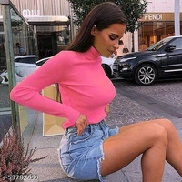 Turtle Neck Knitted Top - Yellow, L