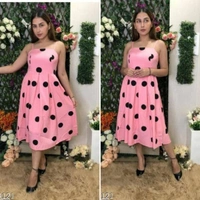 Polka Dot Dress With Straps - Green, M