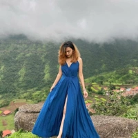 Fancy Slit Dress - Blue, XS
