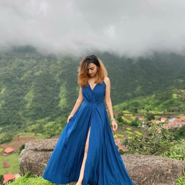 Fancy Slit Dress - Blue, XS