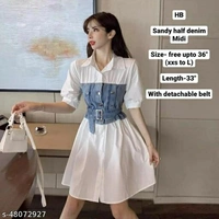 Denim Midi With Detachable Belt (Size Upto L) - Free size