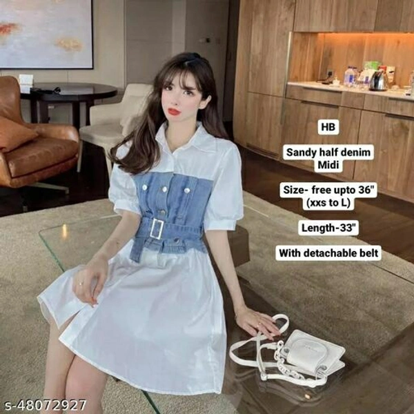 Denim Midi With Detachable Belt (Size Upto L) - Free size