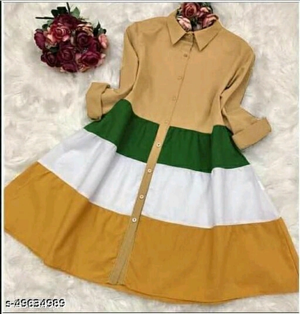 Multi Colour Collar Kurti - Yellow, L