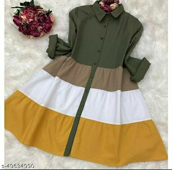 Multi Colour Collar Kurti - Yellow, L