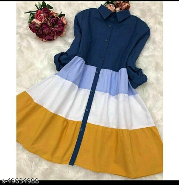Multi Colour Collar Kurti - Yellow, L