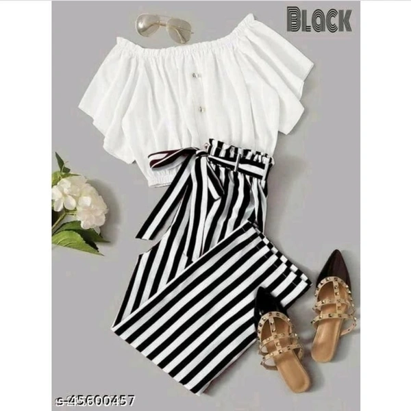 Crop Top With Stripped Pant - Black, S