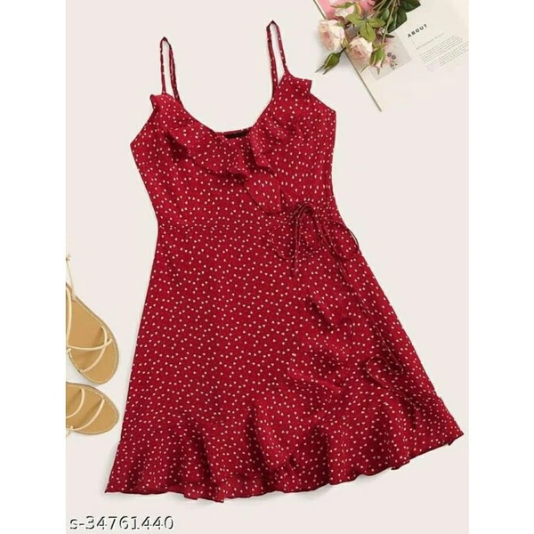 Heart Print Ruffled Midi Dress - S