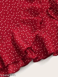 Heart Print Ruffled Midi Dress - S