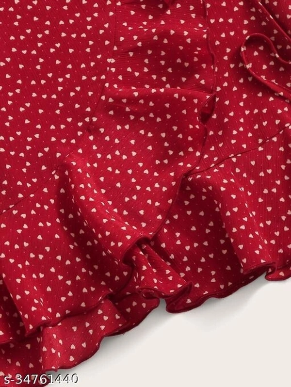 Heart Print Ruffled Midi Dress - S