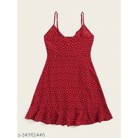 Heart Print Ruffled Midi Dress - S