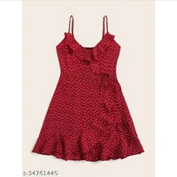 Heart Print Ruffled Midi Dress - M