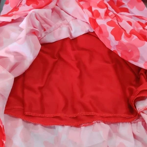 Red Flowers Printed Dress  - Free Size