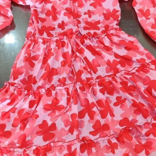 Red Flowers Printed Dress  - Free Size