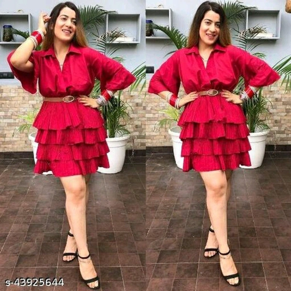 Cascading Ruffle Belt Layered Midi - Red, Free Size