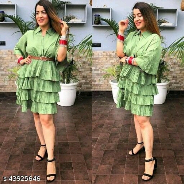 Cascading Ruffle Belt Layered Midi - Green, Free Size