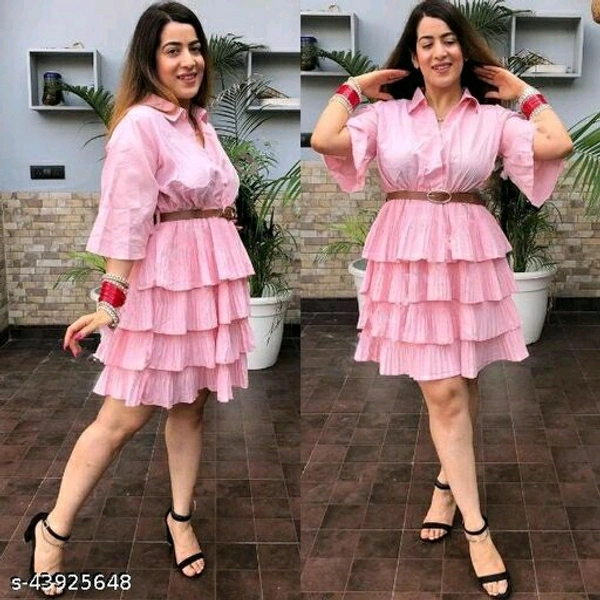 Cascading Ruffle Belt Layered Midi - Pink, Free Size