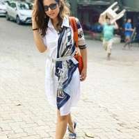 Women Shirt Type Dress - White, L