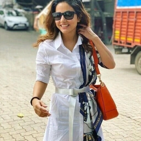 Women Shirt Type Dress - White, L