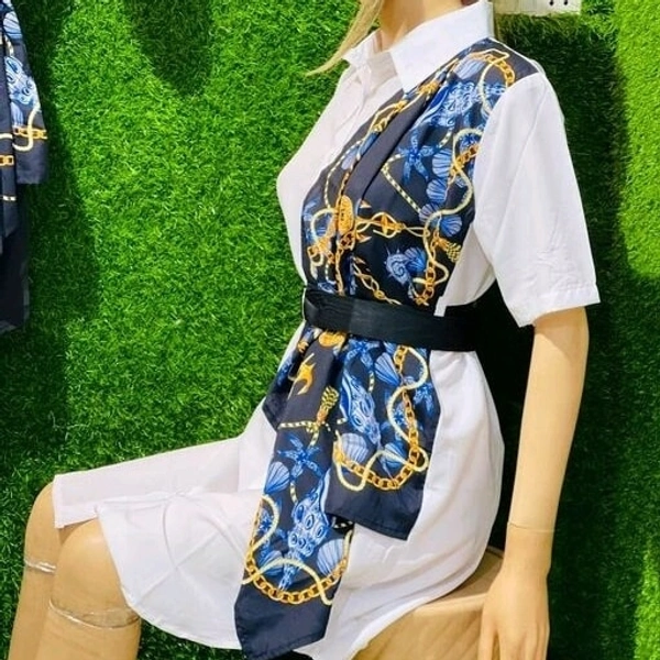 Women Shirt Type Dress - White, L