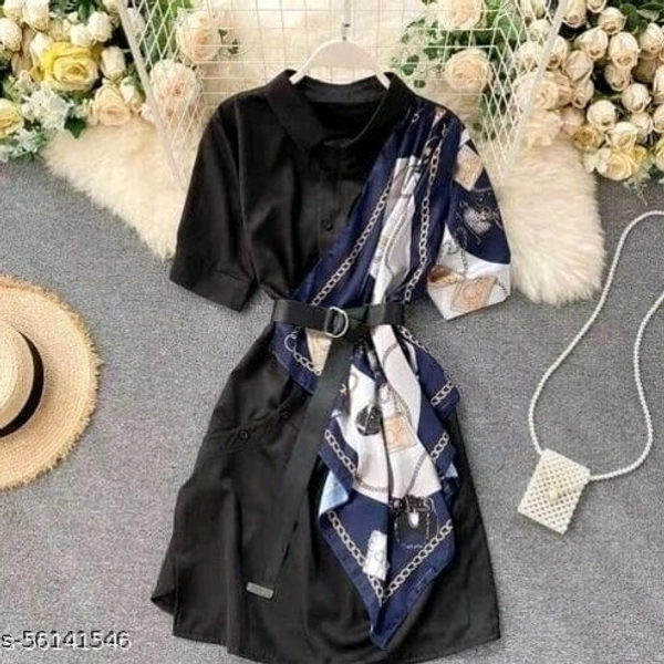 Women Shirt Type Dress - Black, S